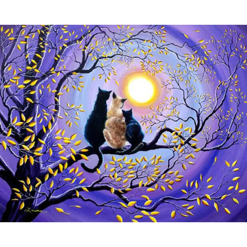 

H1966 5d diamond puzzle,diamond painting square rhinestones,diamond embroider The cat under the moon