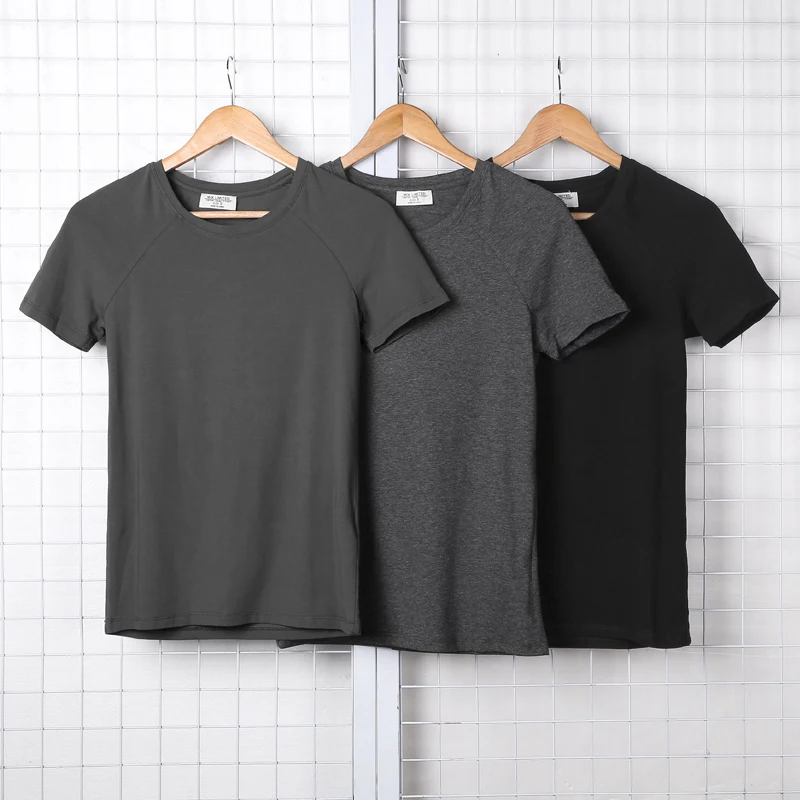 

Summer New Style Elasticed Lycra Short Sleeve Slim Solid T-shirt Men's Round Neck Casual European Style Gym Fashion Top Tees