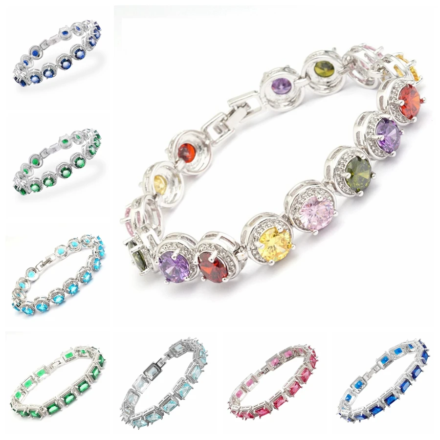 

Dropshipping 28 Style Round Square Fashion Bracelets for Women Full Inlay Cubic Zirconia Jewelry Bracelet pulseras mujer