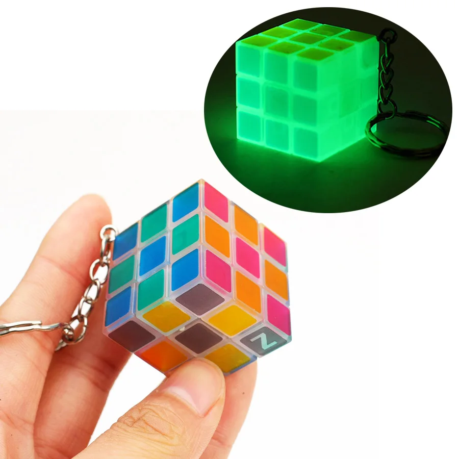 

Mini Keychain Magic Cube Glow in the Dark Transparent Pocket Cube 3x3x3 Luminous Small Key Ring Pendant Cube 3x3 Puzzle Toys