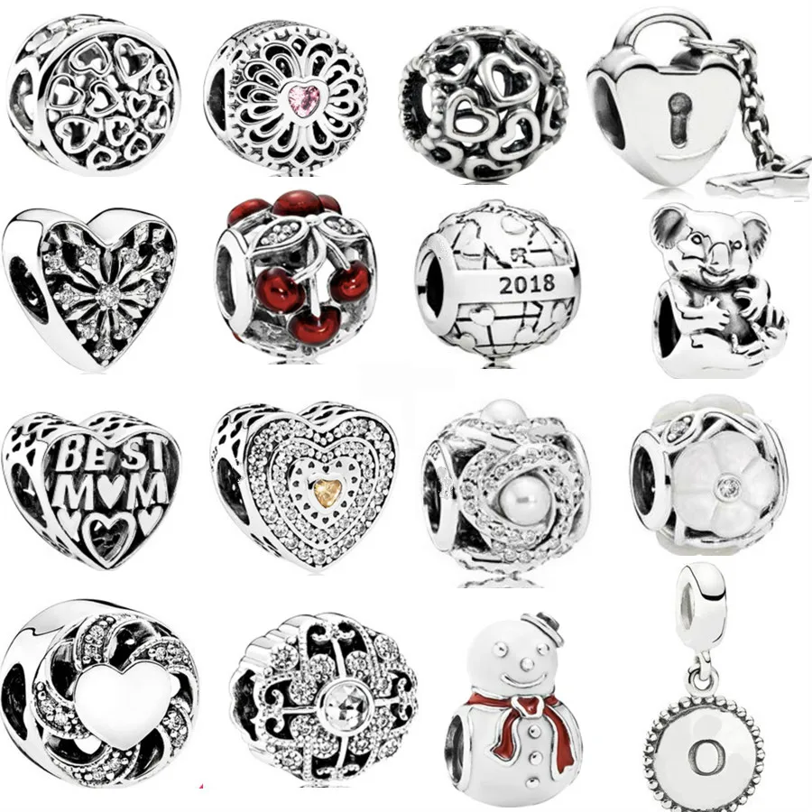 

Fit Original Pandora Charms Bracelet Silver Beads Christmas and Love Openwork Charms For Women DIY Jewelry Making