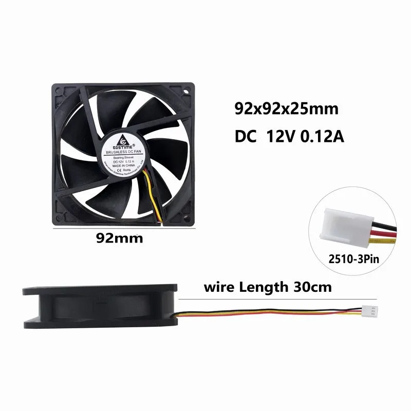 

Gdstime 5 Pcs DC 12V 9cm 3Pin 3-Wire 92mm 9225s CPU Cooling Fan 92*92*25mm Computer Case Cooler 90mm Three Wires FG