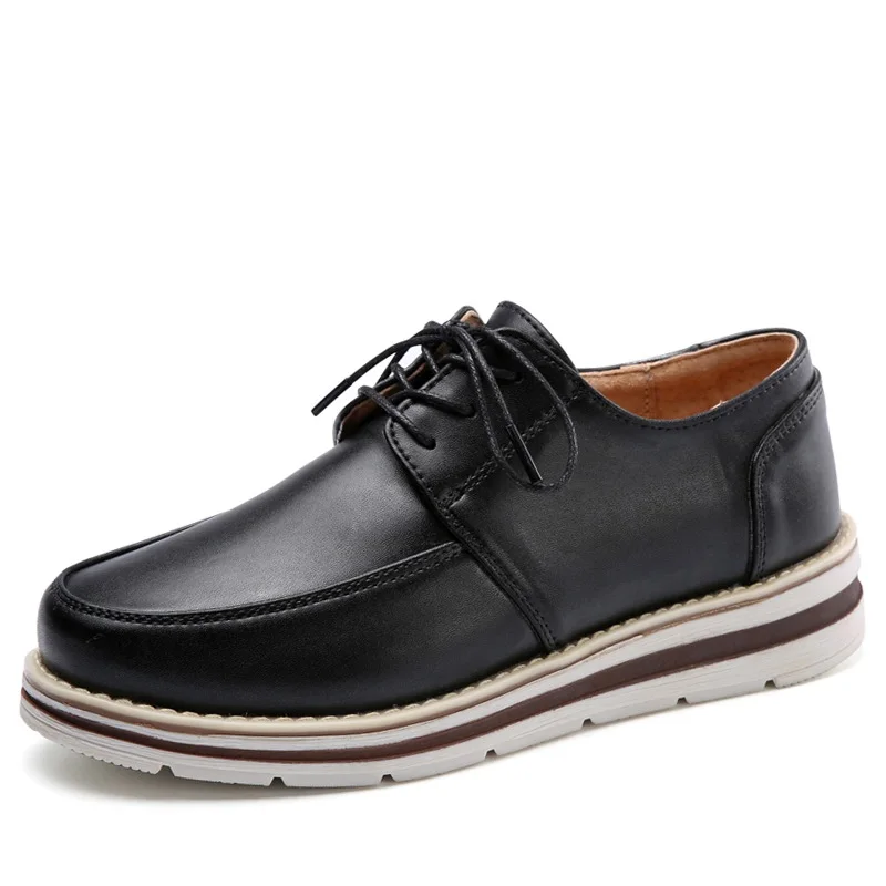 Noir Cuir Pu Oxford Pour marron Automne Printemps blanc Femmes Drkanol H1868 Rond Richelieu Bateau gris Bout Femme En Appartements Chaussures Plat TpS0qw