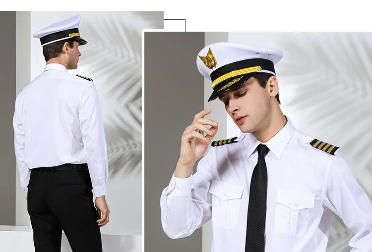 Новое поступление, мужская белая униформа пилота авиалинии с коротким рукавом, стилист для волос, модная облегающая черная рабочая одежда, мужская одежда большого размера