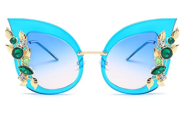 Большие солнцезащитные очки "кошачий глаз" для женщин, негабаритный зеленый кристалл, бриллиант, 45263 CCSPACE, Брендовые очки, дизайнерские, модные, женские оттенки
