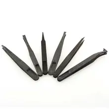 Натуральная 6 шт./компл. точный Пинцет Комплект Пластик антистатические Портативный гибкий инструмент комплект Размеры 1/2/3/5/6/8 Black высокое качество