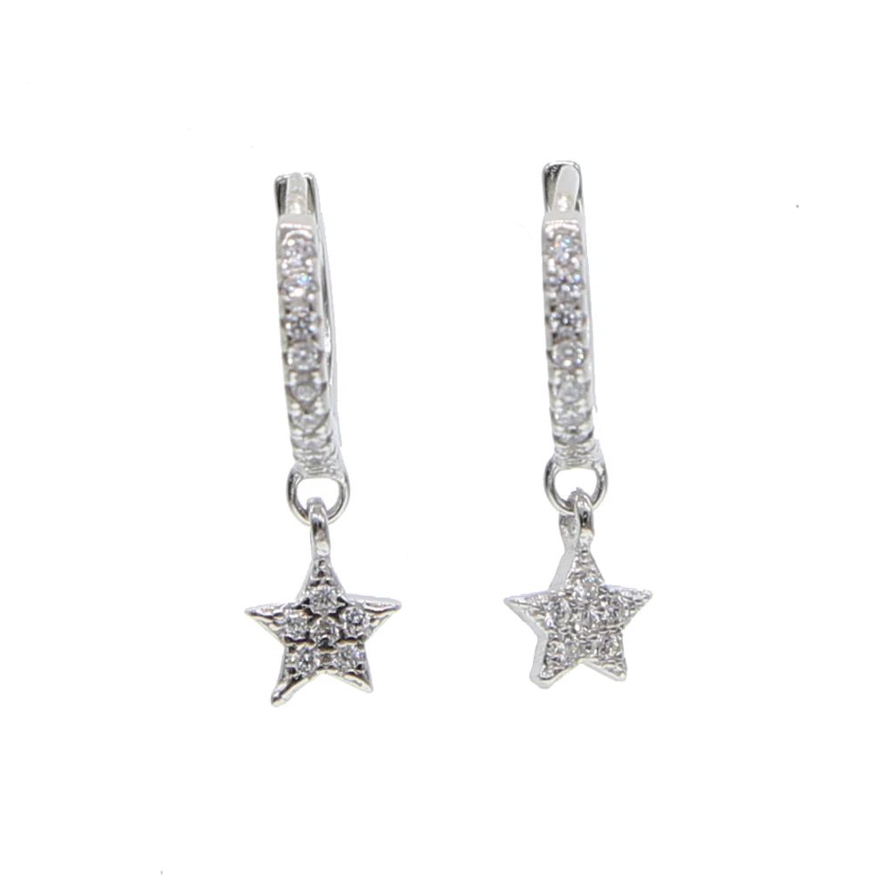 100% 925 sterling silver Christmas gift delicate star charm clip on micro pave clear cz cute tiny star dangle earring (8)