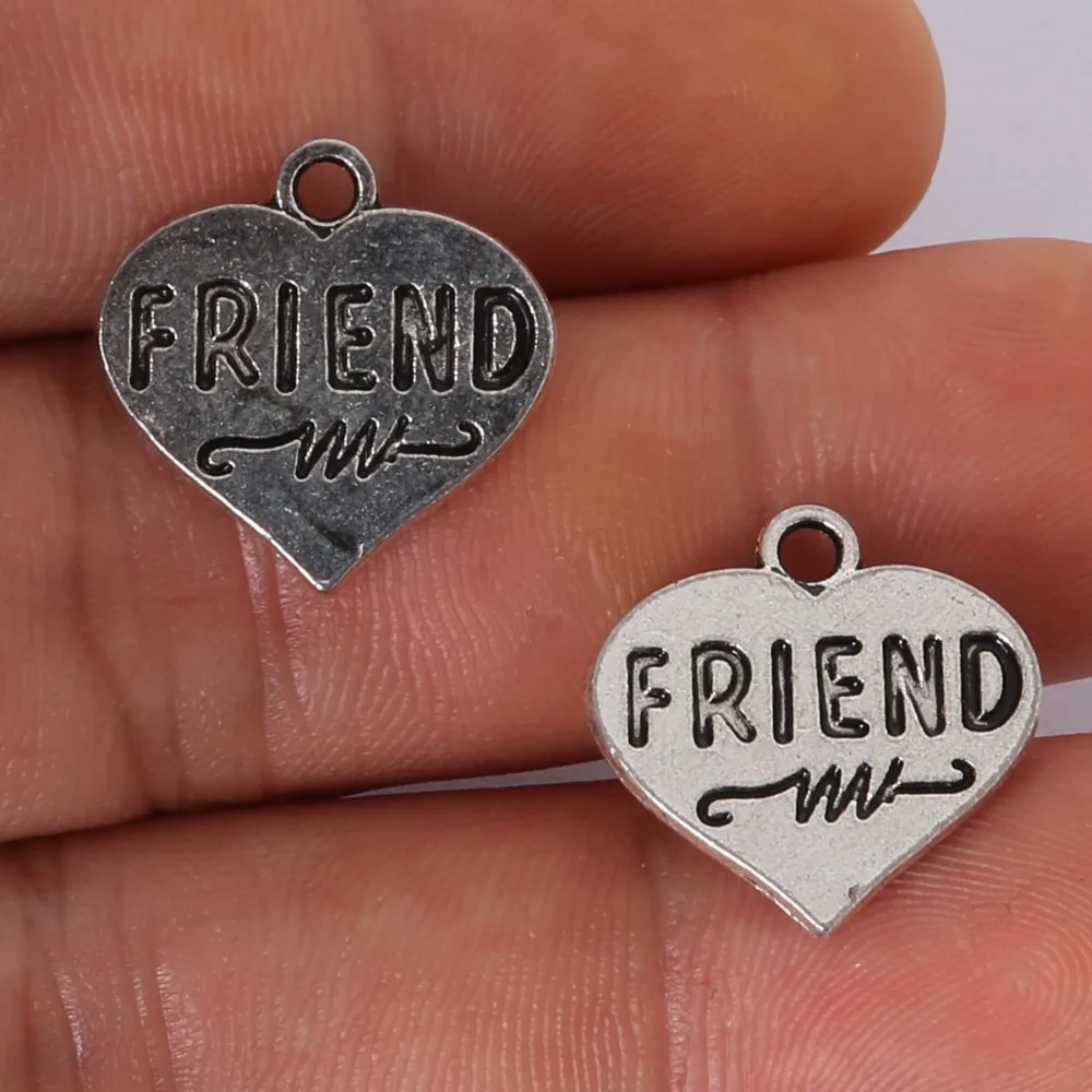Penny 7pcs 17x17MM Antique Silver Alloy Carve Letter FRIEND Heart