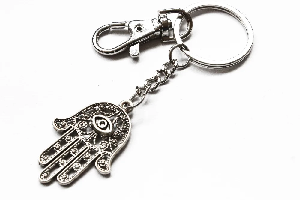 2pcs Large Hamsa Hand Keychain, Silver Talisman Charm, Protection