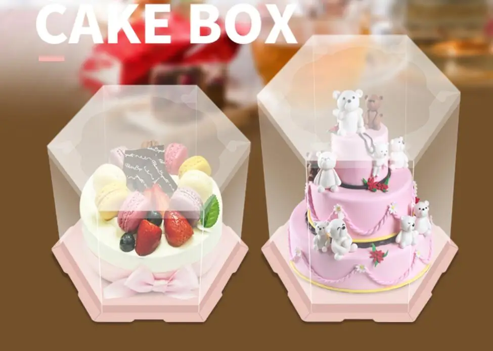 

5set 6",8",10",12" inch Clear Hexagon Baking Cake holder Boxes Birthday Bakery packing Transparent Dome packaging Container Box