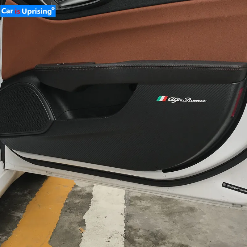 Carbon Fiber Door Anti Kick Pad Protective Trim For Alfa Romeo Stelvio 2017-18