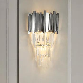 

luxury crystal sconce wall lights modern chrome wandlamp living room decoration crystal lighting wideth 31cm