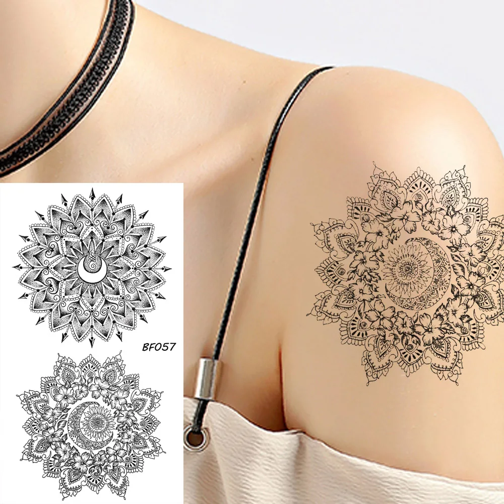 

23 Style Sexy Black Mandala Henna Flower Temporary Tattoo Stickers For Women Waterproof Fake Tattoos Paper Girls Lace Wedding