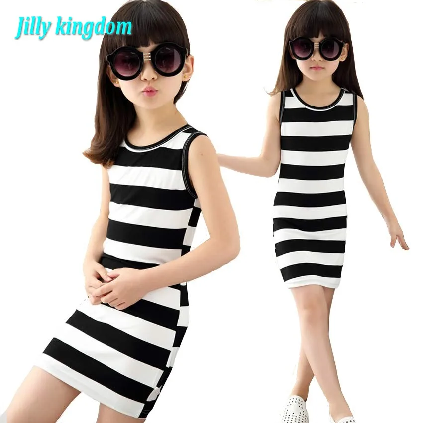 Детское хлопковое платье в черно-белую полоску платье-майка для