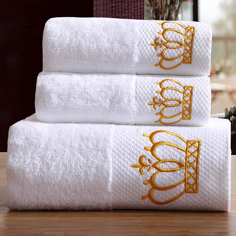 3 шт. роскошный набор банных полотенец с вышивкой в виде белой короны из хлопка, Большое пляжное полотенце, абсорбирующее быстросохнущее полотенце для ванной T6 - Цвет: Белый