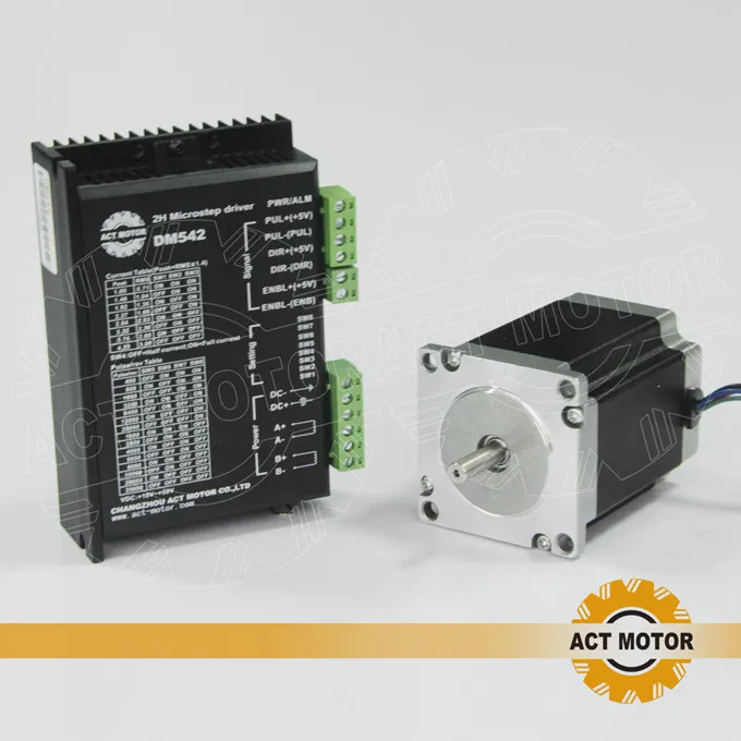 ACT Motor 1PC Nema23 Stepper Motor 23HS8430 4-Lead 270oz-in 76mm 3.0A Bipolar+1PC Driver DM542 4.2A 24-50V 128Micro US DE Free