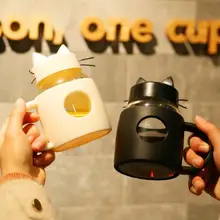 Techome Новая креативная стеклянная чашка для девочек, Студенческая кошка, дизайнерская чашка с ручкой для воды, портативная стеклянная чашка для рекламного подарка