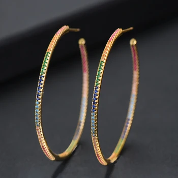 

SISCATHY Simple Slim Big Hoop Earrings Black Gold Color CZ Cubic Zirconia Dubai Earrings For Women boucle d'oreille femme 2019