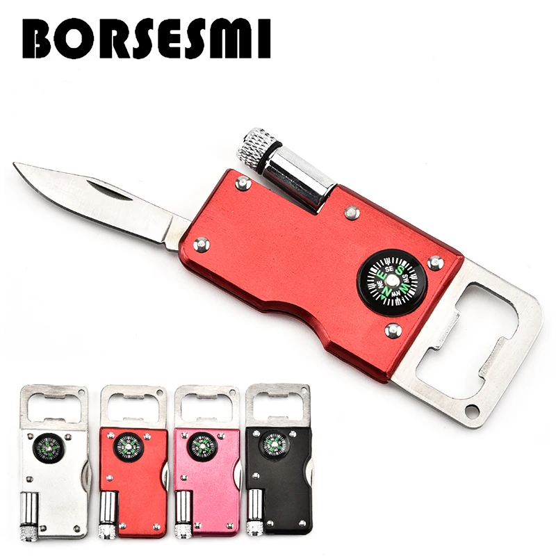 

Hot sale Multi-function corkscrews bottle opener 3 in 1 stainless steel pocket folding knives with LED kitchen fruit knife