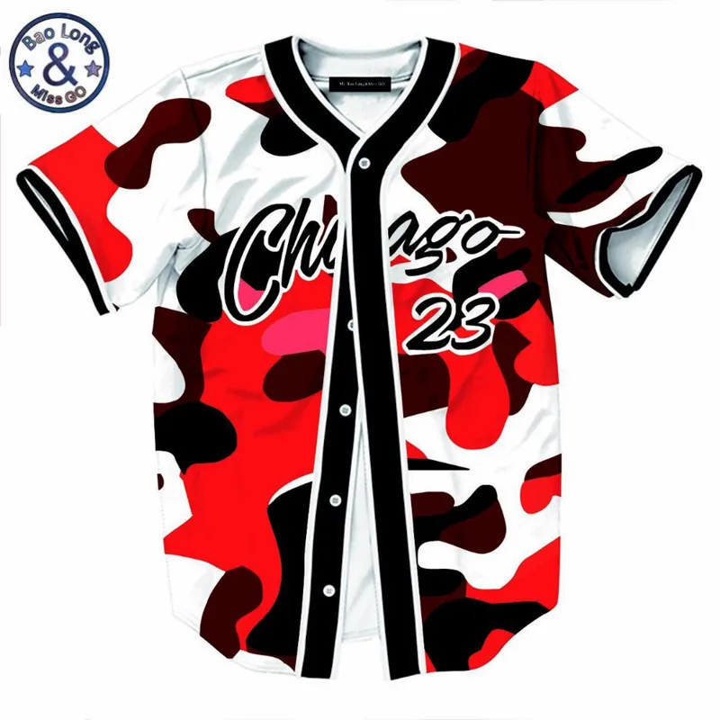 

Mens Buttons Open Red Camouflage Cardigan T shirts for Summer Short Sleeve No. 23 Chicago Fashion Streetwear Camisetas Hombre