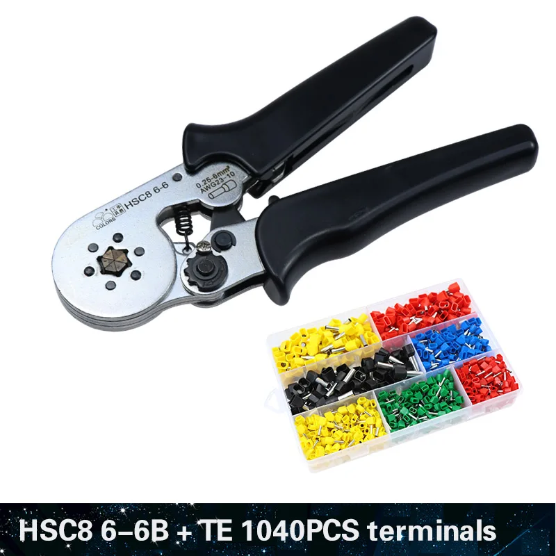 Цветной обжимной инструмент, обжимные плоскогубцы hsc8 6-6, зажим, инструмент для зачистки проводов, Набор плоскогубцев, электрический терминал, щипцы, мини инструменты - Цвет: 6-6B and TE 1040