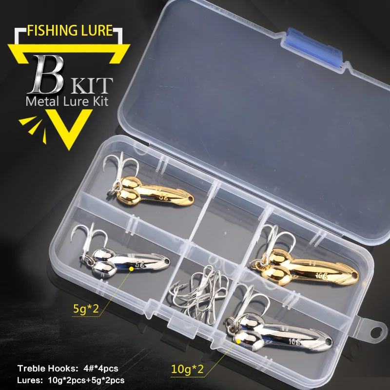 Kit B Набор разноцветных ложек, рыболовные приманки, набор металлических наживок с блестками DD, рыболовные приманки с коробкой, тройные Крючки, рыболовные снасти, жесткая наживка - Цвет: Kit B