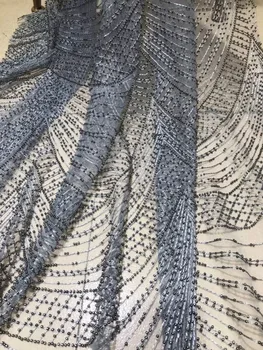 

Pretty J-12141 Nigerian french lace fabric with lots of beads Embroidered lace fabric for party dress
