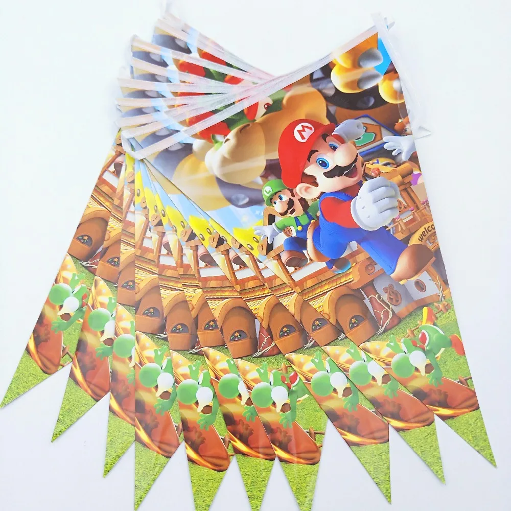 2,4 м баннеры Марио тематические праздничные товары для дня рождения бумажные баннеры флаги бумажный флаг детский душ Декор день рождения