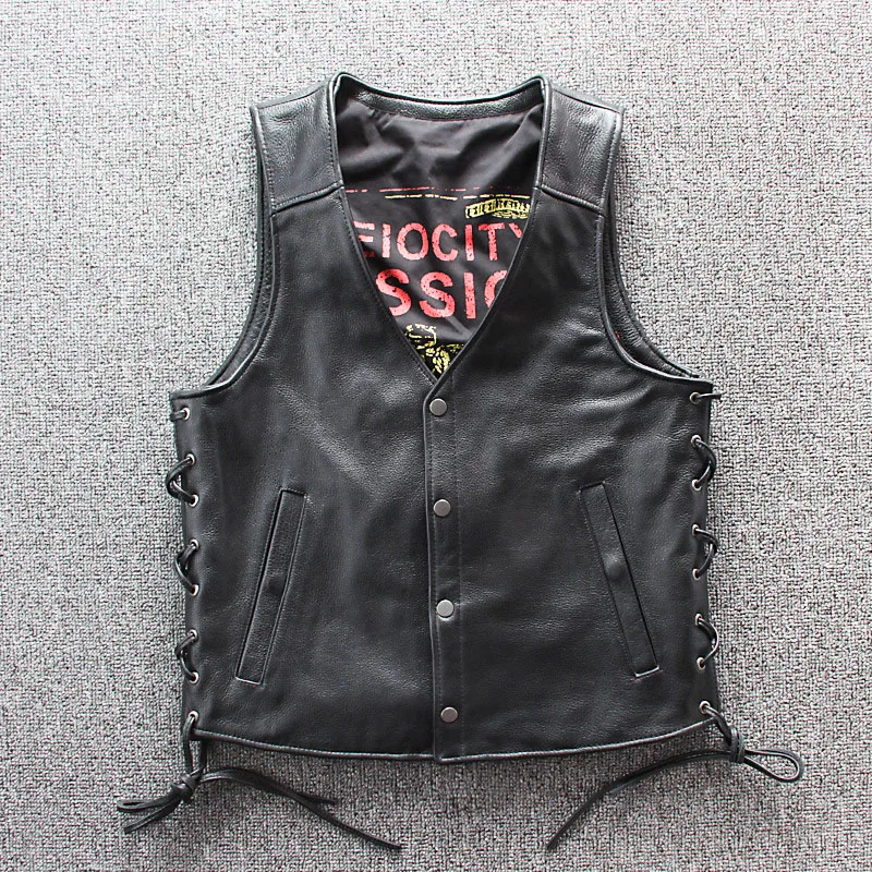 

Mens Vest Genuine Leather Head Cowhide 2019 Summer Reflective Pattern Waistcoat Slim Casual No Sleeve Jacket Punk Hip Hop Vests
