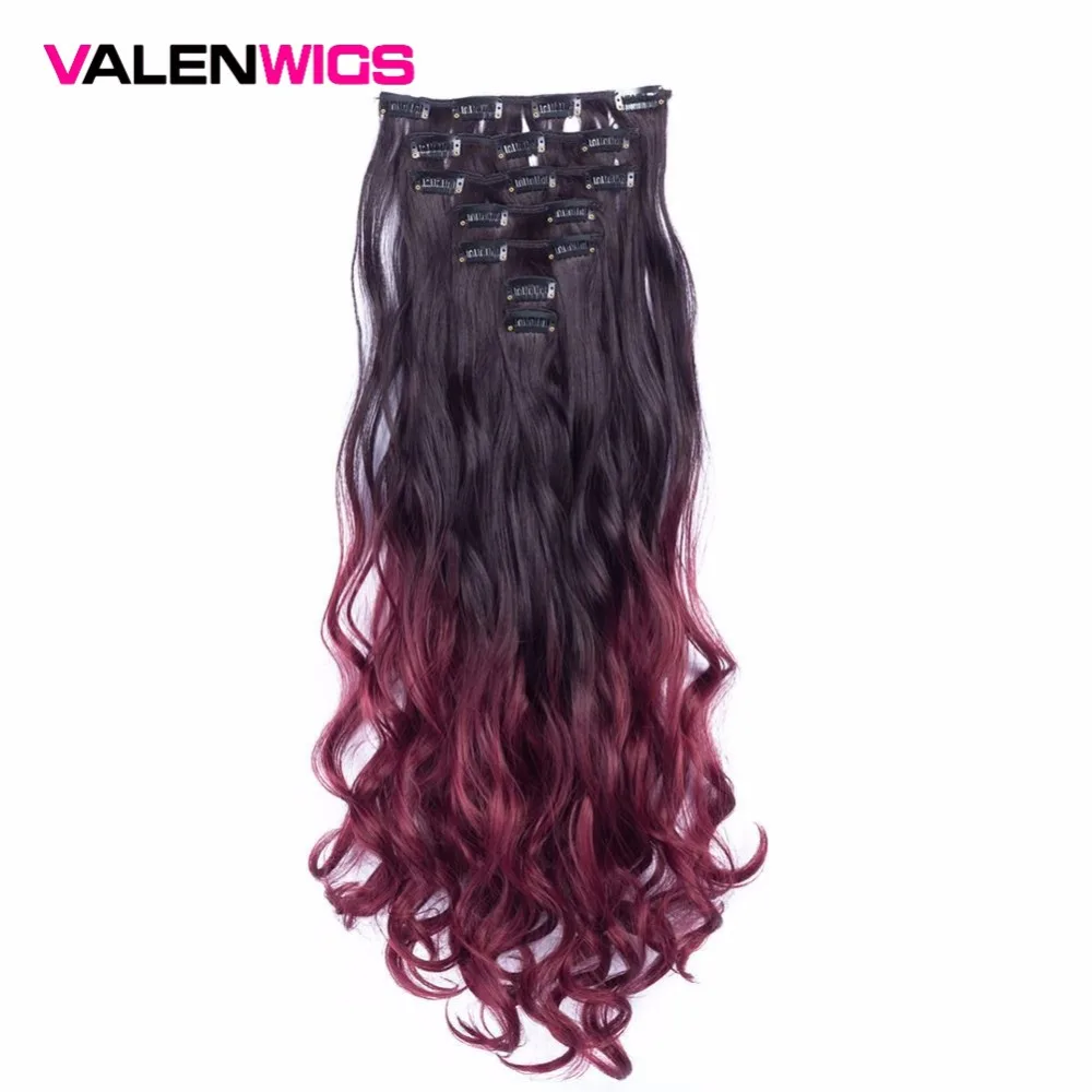 Valenwigs 2" 130 г волнистые 7 шт./компл. Клип В синтетических волос для наращивания женщин поддельные волосы кусок натуральный Омбре волос термостойкие