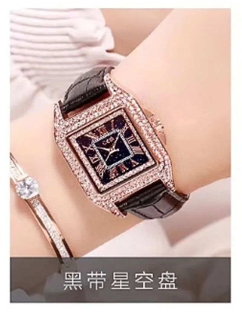 2019 новые высококачественные модные алмазные квадратные женские кожаные часы римский ремешок часы подарок часы