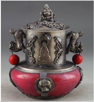 

christmas decorations for home+ Chinese Old Handwork Carving Kwan-Yin red jade Incense Burner