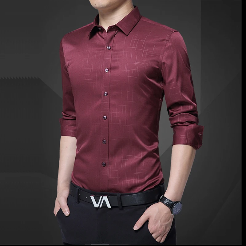 Luxury Mens Dress Shirts Black Blue Print Long Sleeve Blouse 2018