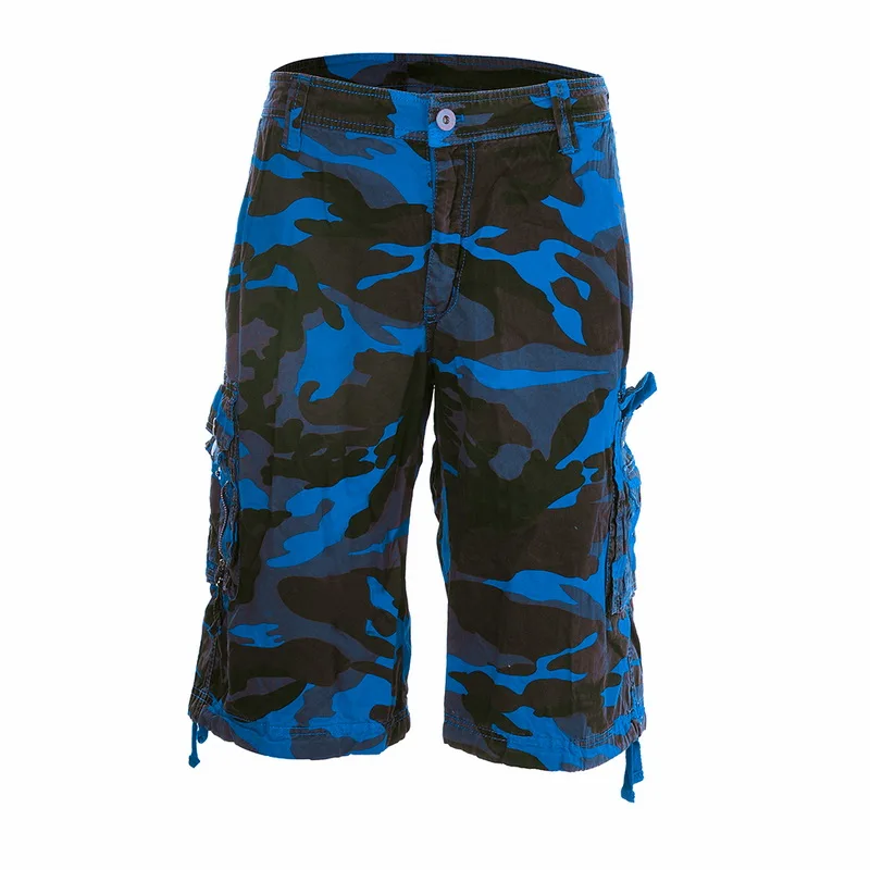 SHUJIN, летние пляжные шорты Camouflag Homme, повседневные джинсовые шорты, классические прямые шорты, брюки для мужчин, длина до колен, Мужская Уличная одежда - Цвет: Синий