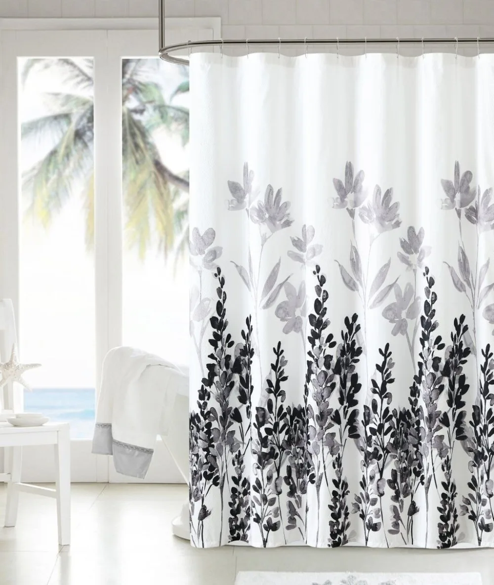 Buy Waterproof Polyester Shower Curtain With 12 Plastic Hooks Bathroom Use