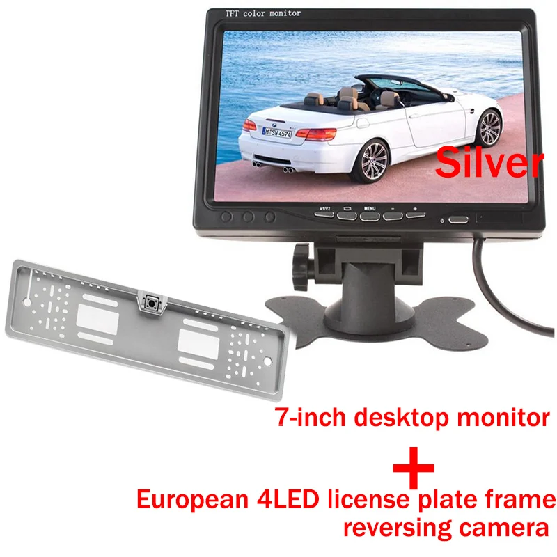 HD 7 дюймов ЖК-дисплей парковочная система резервная камера заднего вида DVD VCR со светодиодный TFT цветной экран монитор автомобиля ночное видение - Цвет: EU 4LED Silver