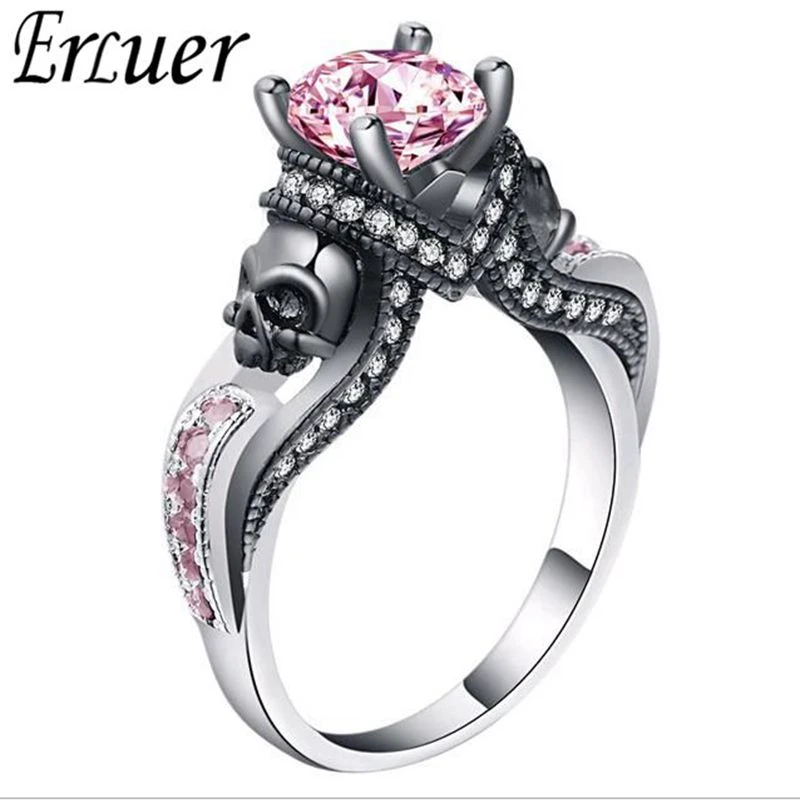 Anillo de plata de circonia cúbica para mujer, sortija clásica gótica diseño de Calavera, cristal austriaco, regalo de cumpleaños y boda|Anillos| - AliExpress