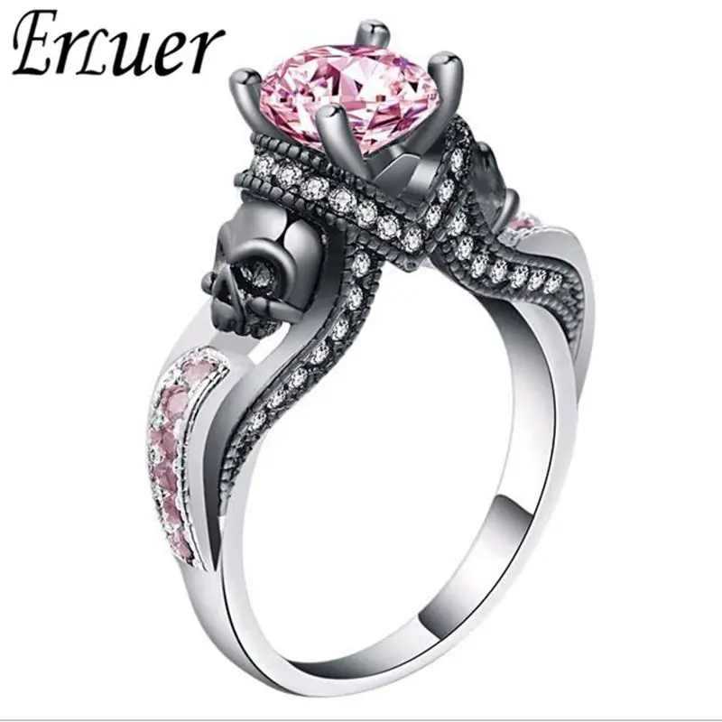 

Classic Gothic Skull Style Colour Austrian Crystal CZ Silver Color Rings For Women Jewelry Trendy Birthday Wedding Gift Ring