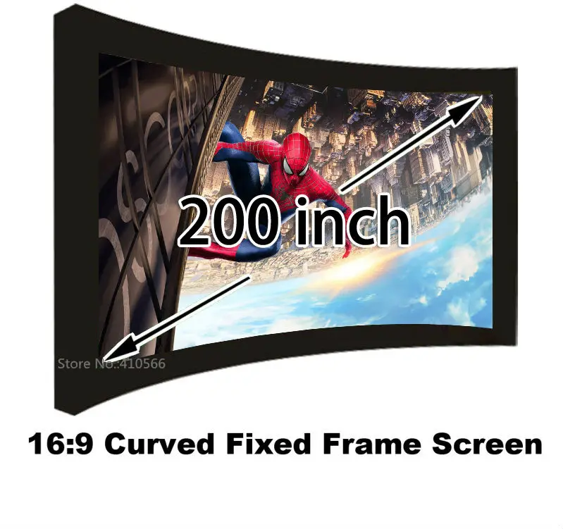 ^*Best Offers HD Projector Screen 200inch 16:9 Format Curved Fixed 3D Projection Screens With 80mm Black Velevt Aluminum Frame