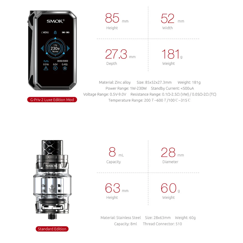 Электронная сигарета SMOK G PRIV 2 Kit Luxe Edition Vape Box Mod с TFV12 Prince Tank VS Pico Alien S235|vape box mod|vs