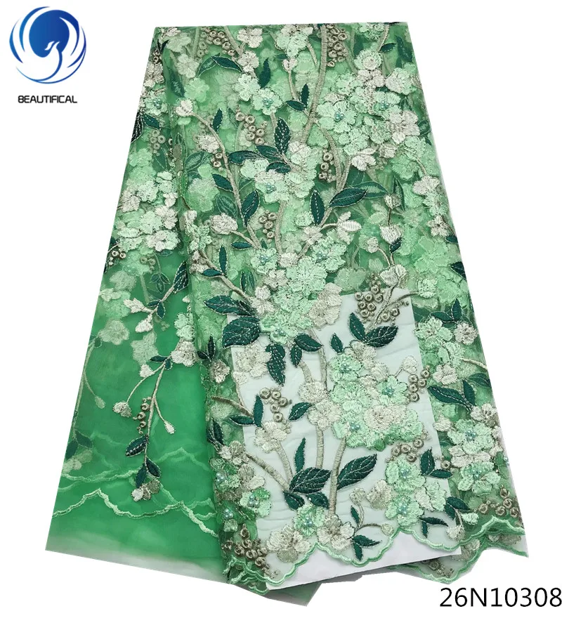 

Beautifical bridal lace fabric beaded embroidery african lace fabrics 2018 nigerian lace materials 5yards/lot for sales 26N103