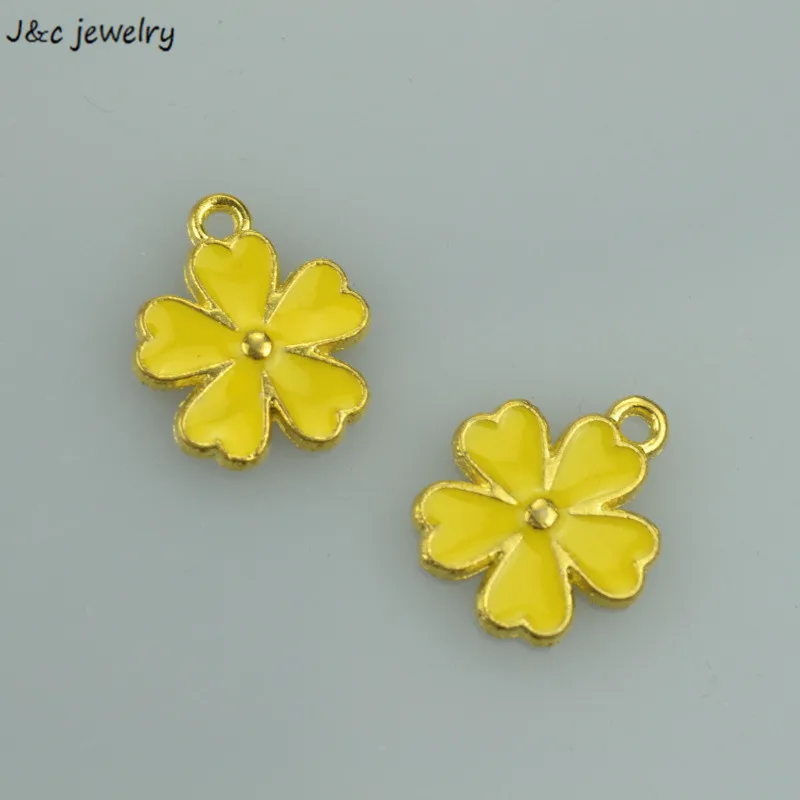 Wholesale 30pcs fashion gold color yellow enamel flower charms metal