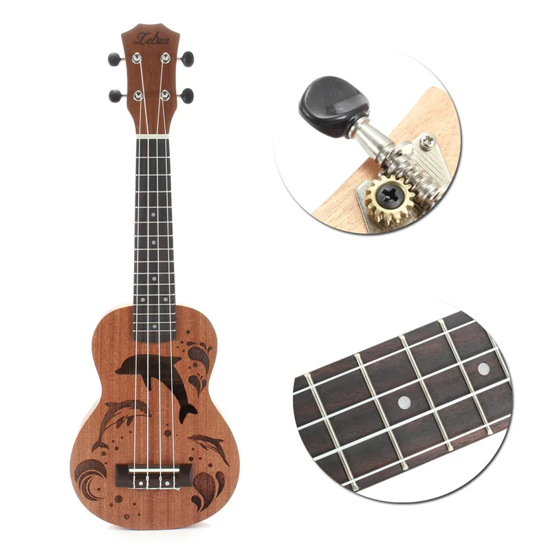 

Zebra 21" Soprano Ukulele Uke Sapele 15 Frets Musical Instrument Dolphin Rosewood 21" Ukelele Musical Instruments