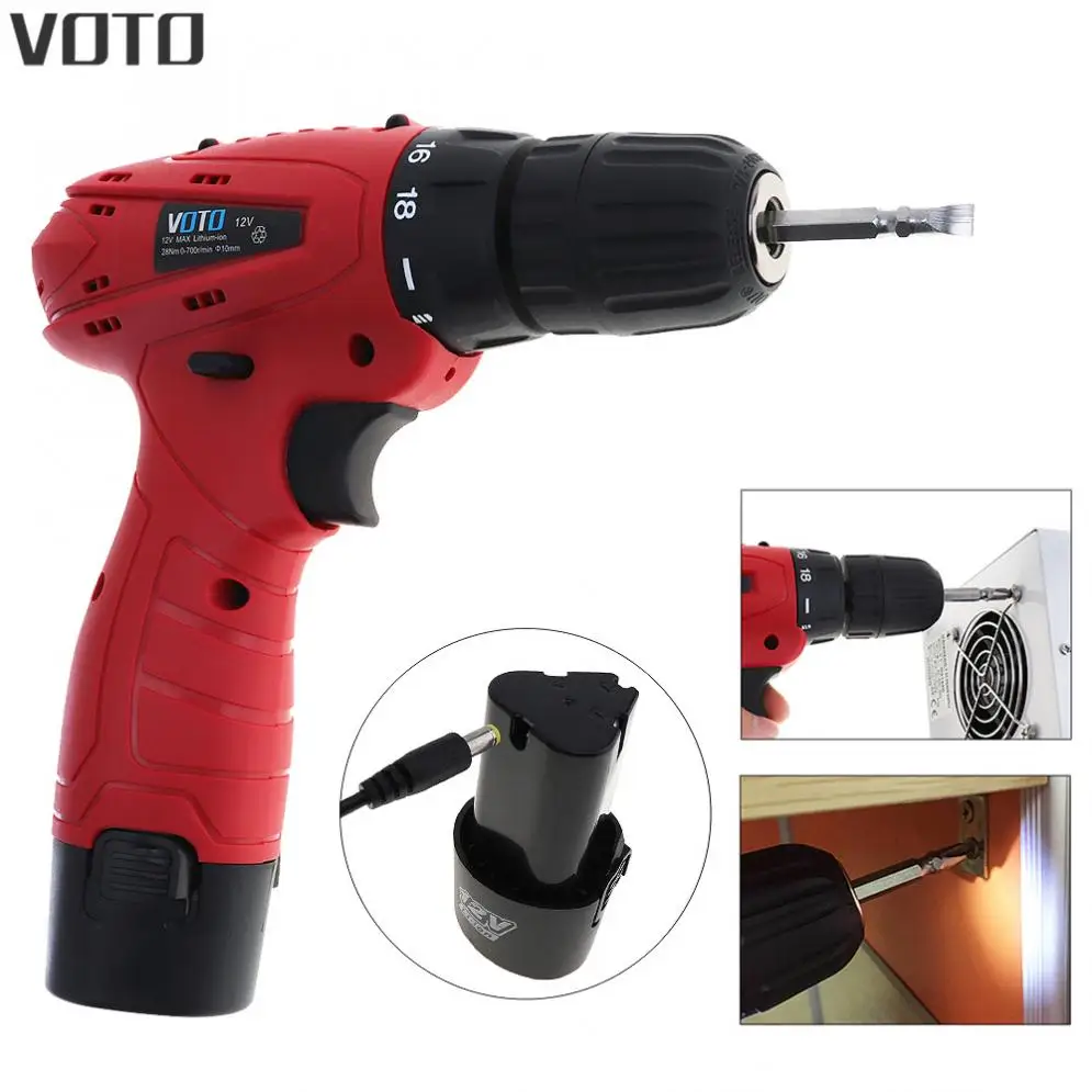 

VOTO Handling Screws/Punching AC 100 - 240V Cordless 12V Electric Screwdriver with Rotation Adjustment Switch and 18 Gear Torque