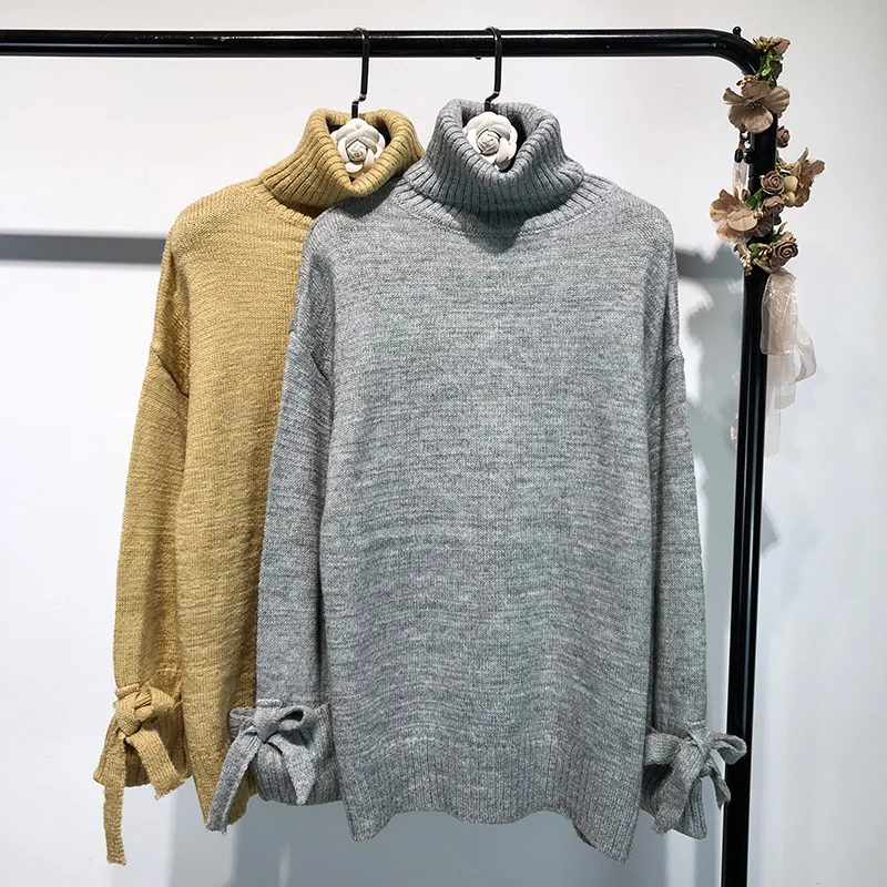 Casual Winter Women Lace-Up Long Sleeve Sweater Turtleneck Pullover Warm Basic Autumn Knitted Loose | Женская одежда