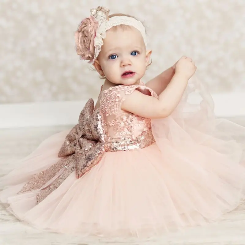 

Princess Kids Baby Flower Girls Bow Sequins Tulle Tutu Dress Party Wedding Gown