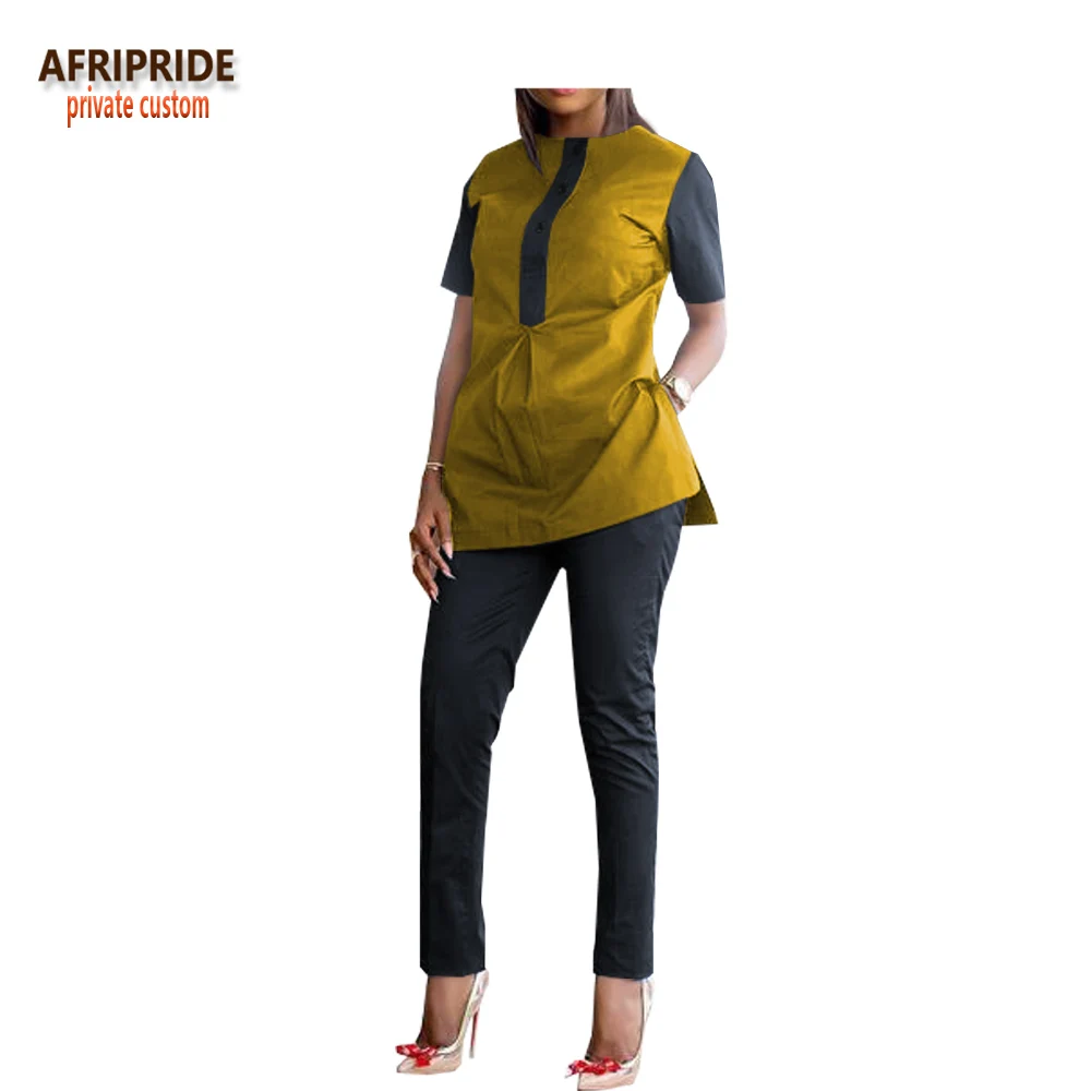 Узкие брюки набор для женщин AFRIPRIDE customzied Половина рукава сбоку сплит топ+ лодыжки длина брюки повседневные женские комплект A1826008 - Цвет: 8