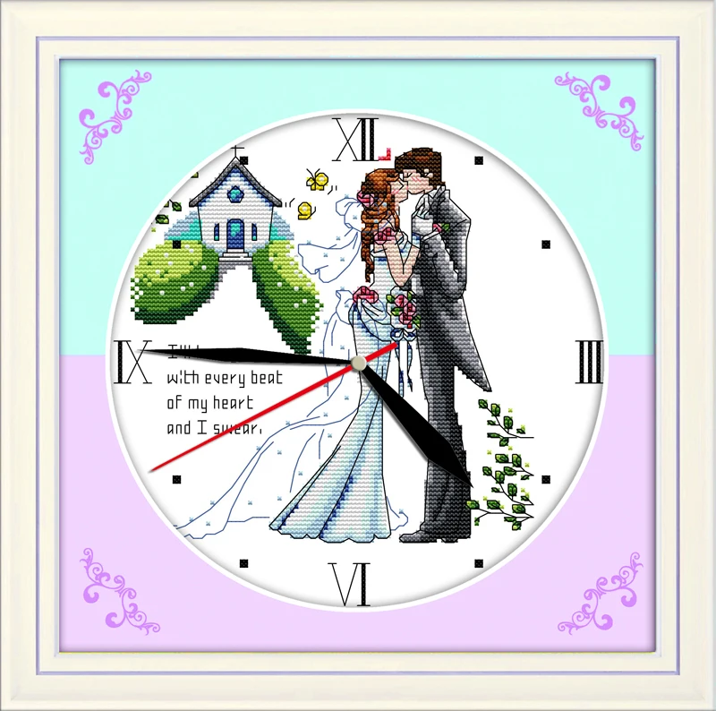 cheap Everlasting love Romantic love Wall clock Ecological cotton Cross Stitch 11CT and 14CT Printed christmas New Year