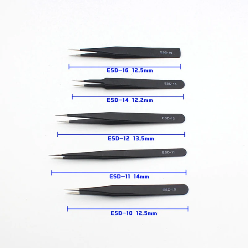 9pcs=One Set Professional Anti-Static Stainless Steel Tweezers Maintenance Tools Kits For small electronics Repair
