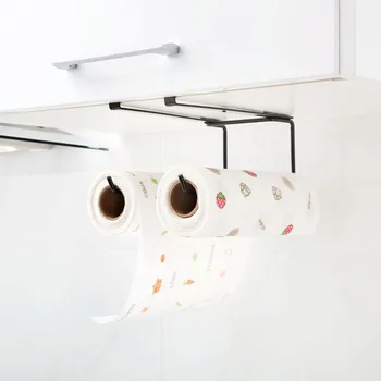 

Double-row Cabinet Paper Towel Rack Tissue Holder Kitchen Bathroom Hanging Storage Practical No-punching Organization
